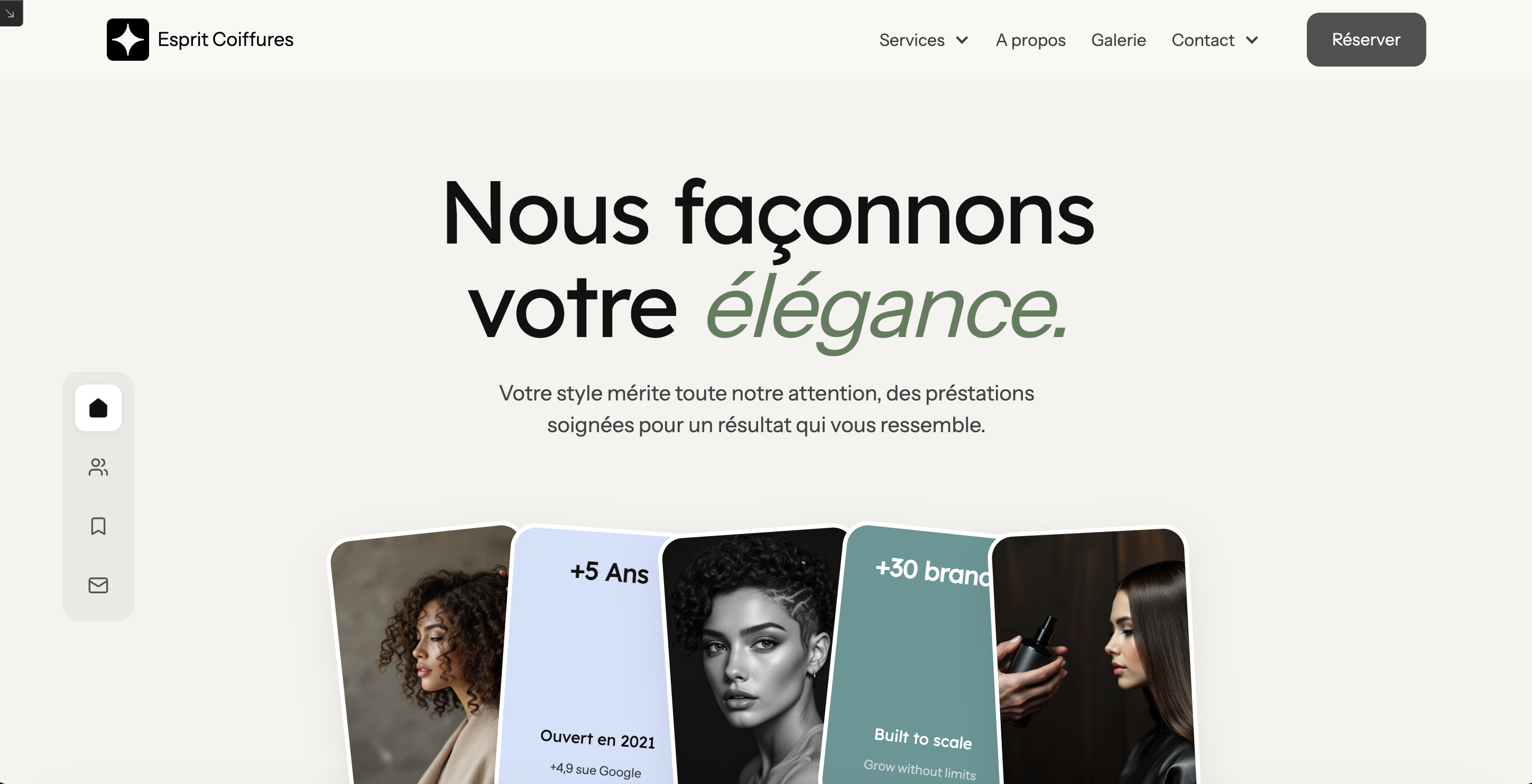 Capture d'un site vitrine pour salon de coiffure