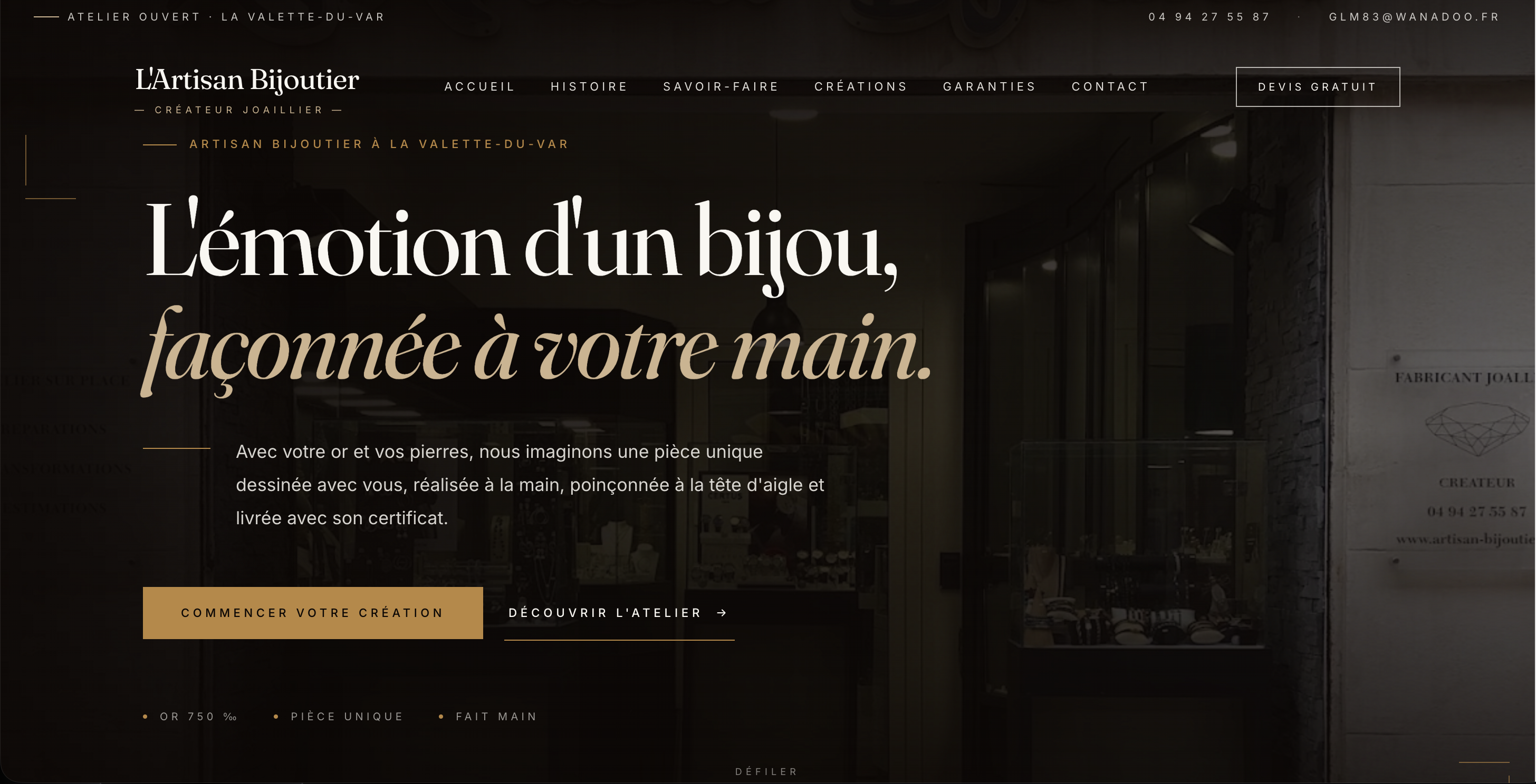 Capture d'un site éditorial pour marque de bijoux